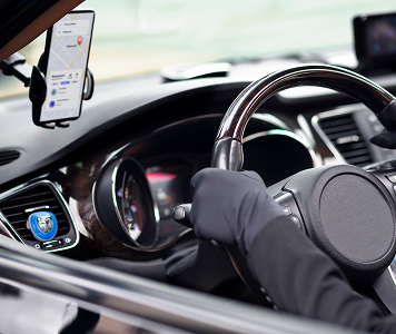 Driver using navigation app.